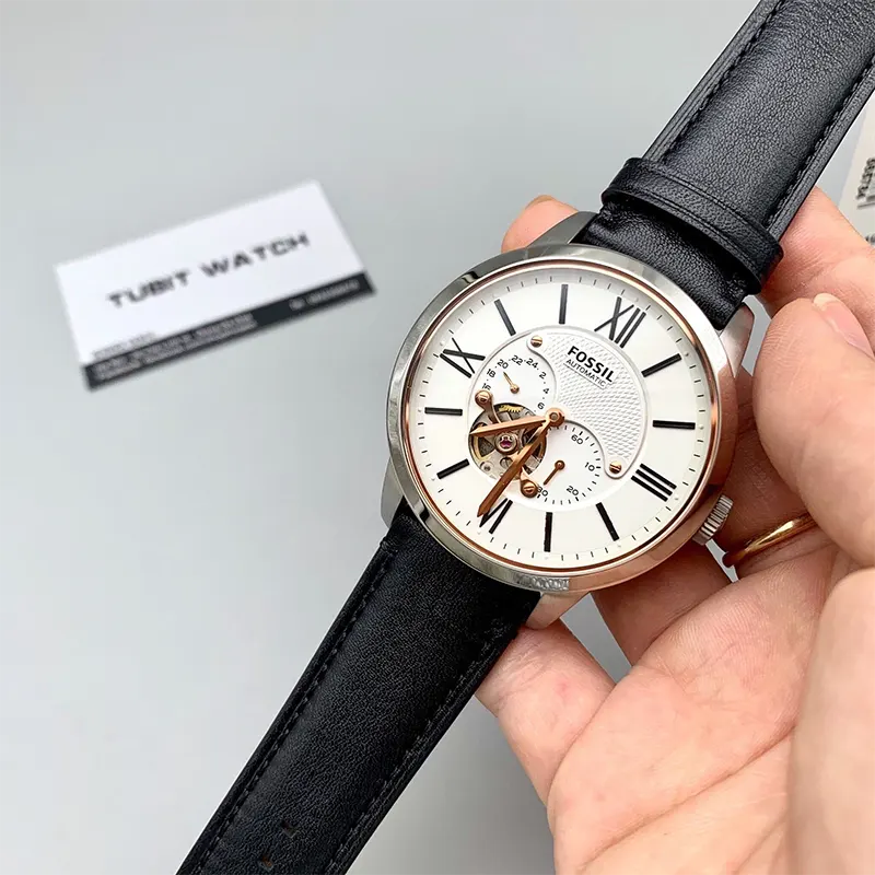 Fossil Townsman White Dial Black Leather Men's Watch- ME3104